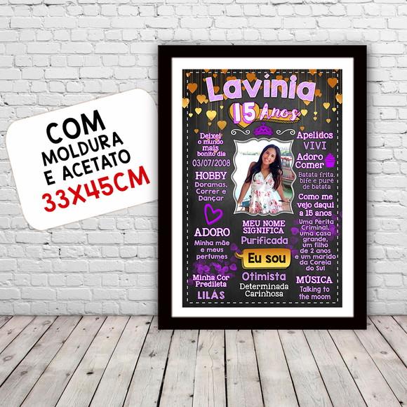 Chalkboard Quadro Poster c/ Moldura 15 Anos Lilás A3 30x42cm