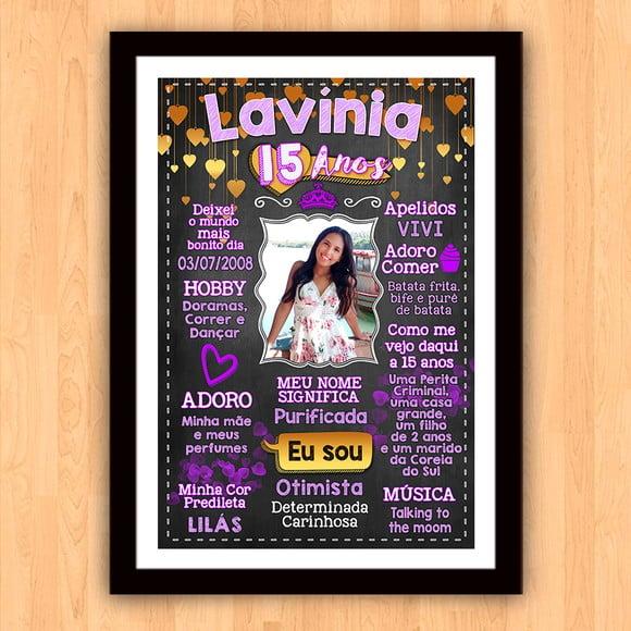 Chalkboard Quadro Poster c/ Moldura 15 Anos Lilás A3 30x42cm