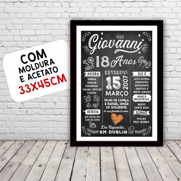 Chalkboard Quadro Poster c/ Moldura 18 Anos A3 30x42cm