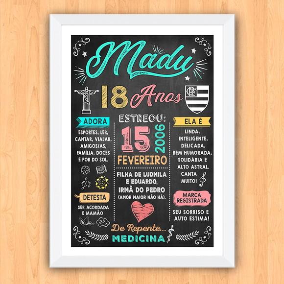 Chalkboard Quadro Poster c/ Moldura 18 Anos A3 30x42cm