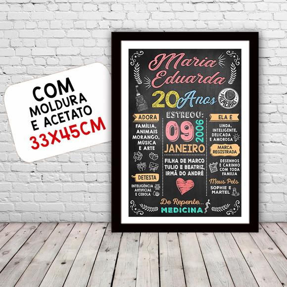 Chalkboard Quadro Poster c/ Moldura 20 Anos A3 30x42cm
