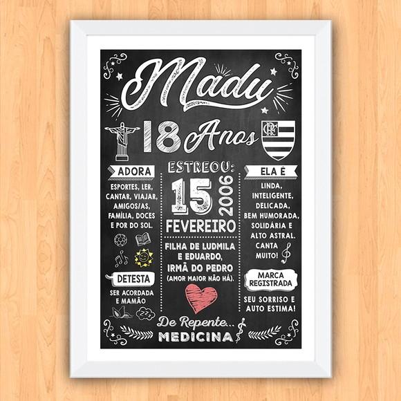 Chalkboard Quadro Poster c/ Moldura 18 Anos A3 30x42cm