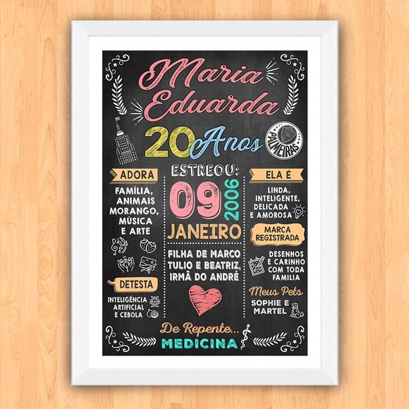 Chalkboard Quadro Poster c/ Moldura 20 Anos A3 30x42cm