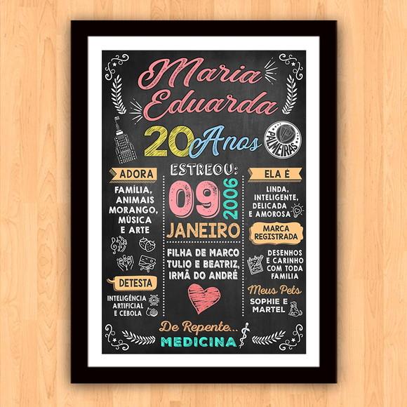 Chalkboard Quadro Poster c/ Moldura 20 Anos A3 30x42cm