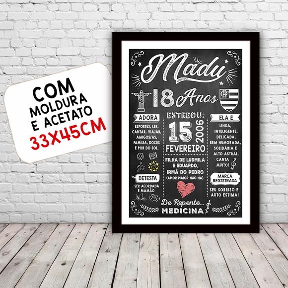 Chalkboard Quadro Poster c/ Moldura 18 Anos A3 30x42cm