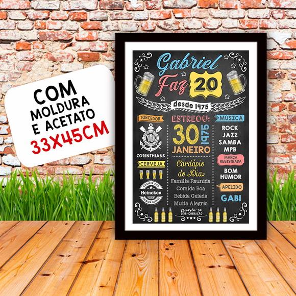 Chalkboard Quadro Poster c/ Moldura 20 Anos A3 30x42cm