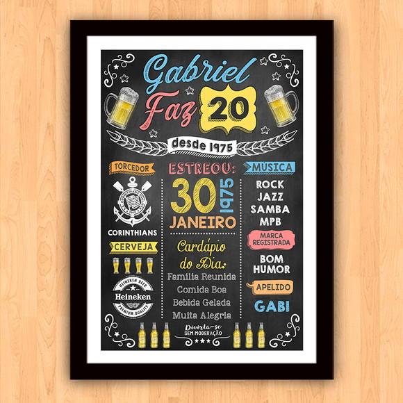 Chalkboard Quadro Poster c/ Moldura 20 Anos A3 30x42cm
