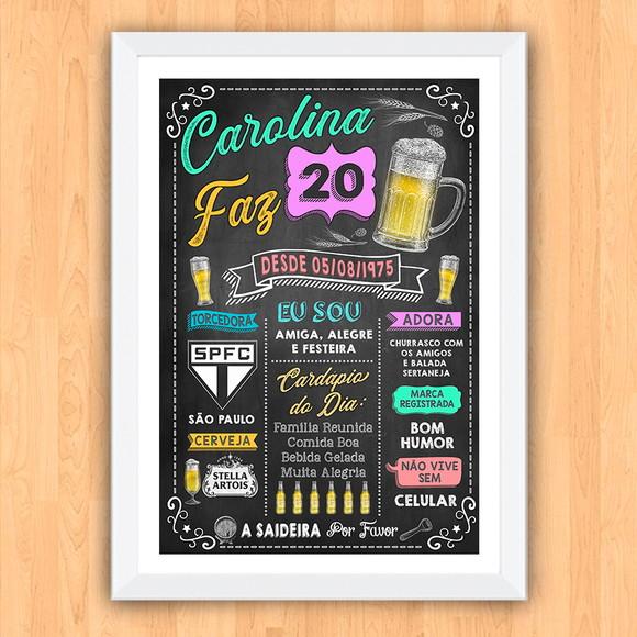 Chalkboard Quadro Poster c/ Moldura 20 Anos A3 30x42cm