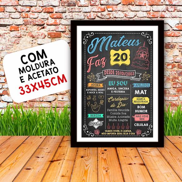 Chalkboard Quadro Poster c/ Moldura 20 Anos A3 30x42cm