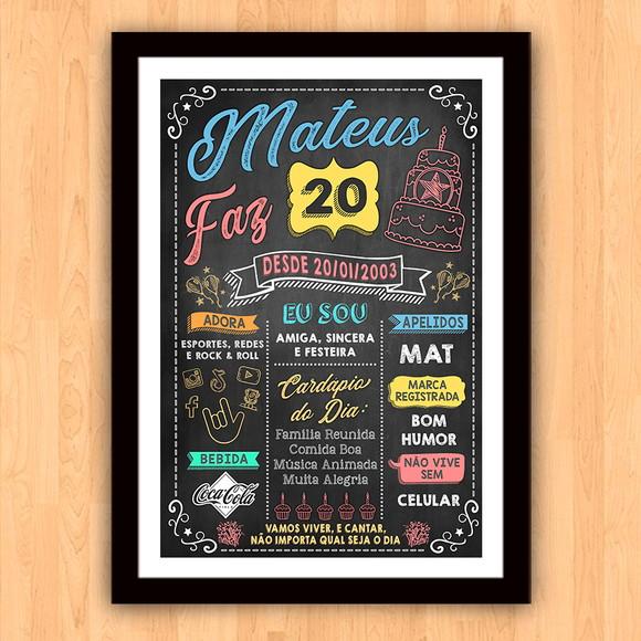 Chalkboard Quadro Poster c/ Moldura 20 Anos A3 30x42cm