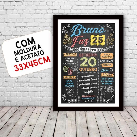 Chalkboard Quadro Poster c/ Moldura 25 Anos A3 30x42cm