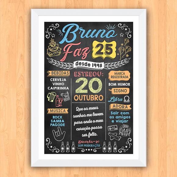 Chalkboard Quadro Poster c/ Moldura 25 Anos A3 30x42cm