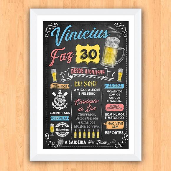 Chalkboard Quadro Poster c/ Moldura 30 Anos A3 30x42cm