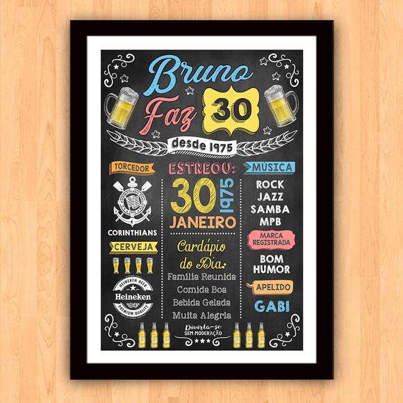 Chalkboard Quadro Poster c/ Moldura 30 Anos A3 30x42cm