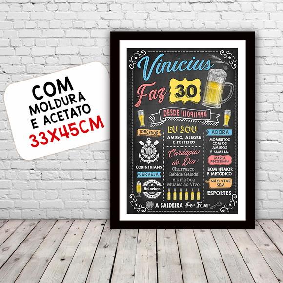 Chalkboard Quadro Poster c/ Moldura 30 Anos A3 30x42cm