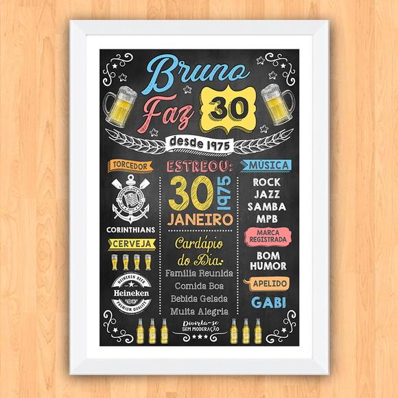 Chalkboard Quadro Poster c/ Moldura 30 Anos A3 30x42cm