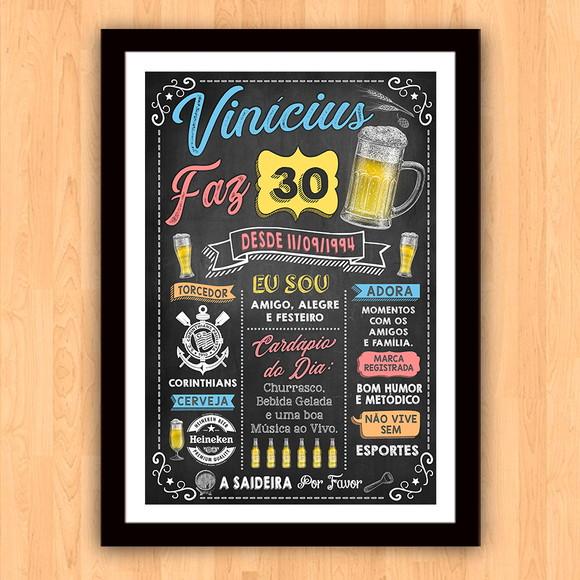 Chalkboard Quadro Poster c/ Moldura 30 Anos A3 30x42cm