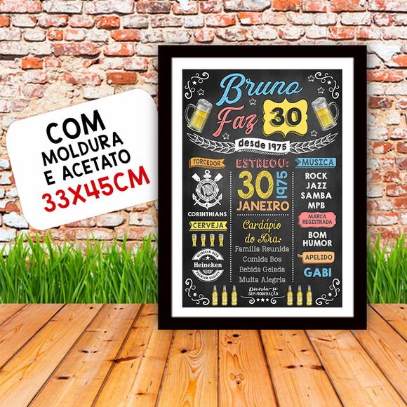 Chalkboard Quadro Poster c/ Moldura 30 Anos A3 30x42cm