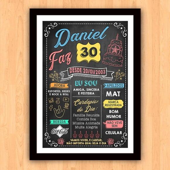 Chalkboard Quadro Poster c/ Moldura 30 Anos A3 30x42cm