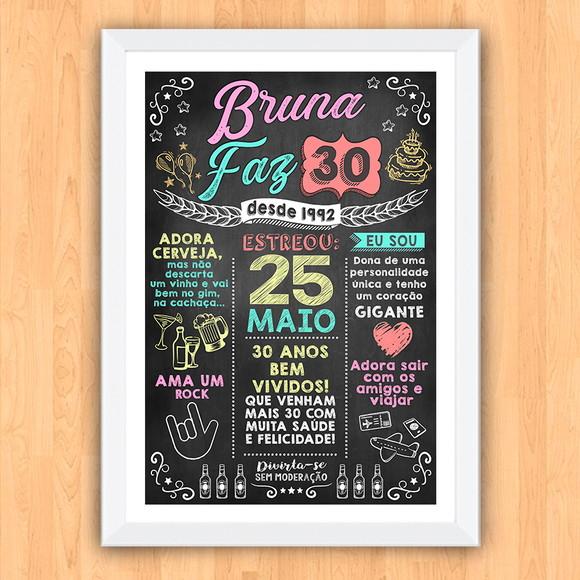 Chalkboard Quadro Poster c/ Moldura 30 Anos A3 30x42cm