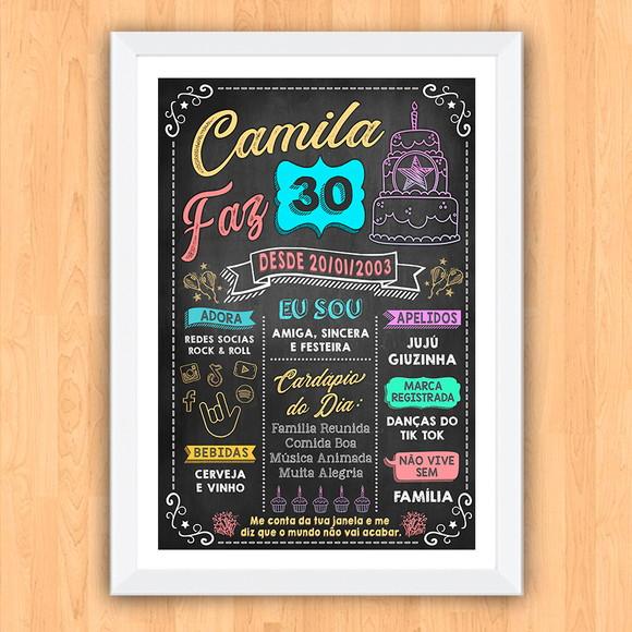 Chalkboard Quadro Poster c/ Moldura 30 Anos A3 30x42cm