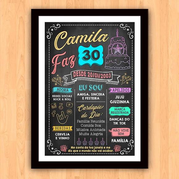 Chalkboard Quadro Poster c/ Moldura 30 Anos A3 30x42cm