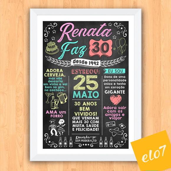 Chalkboard Quadro Poster C/ Moldura 30 Anos A3 30x42cm
