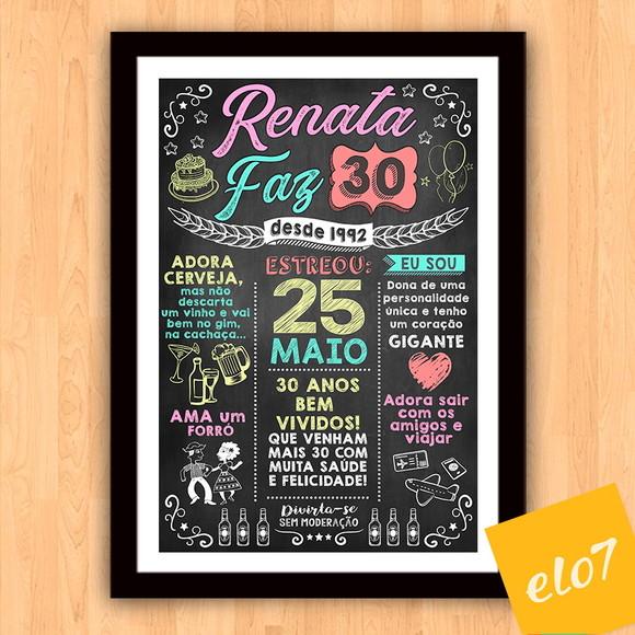Chalkboard Quadro Poster C/ Moldura 30 Anos A3 30x42cm