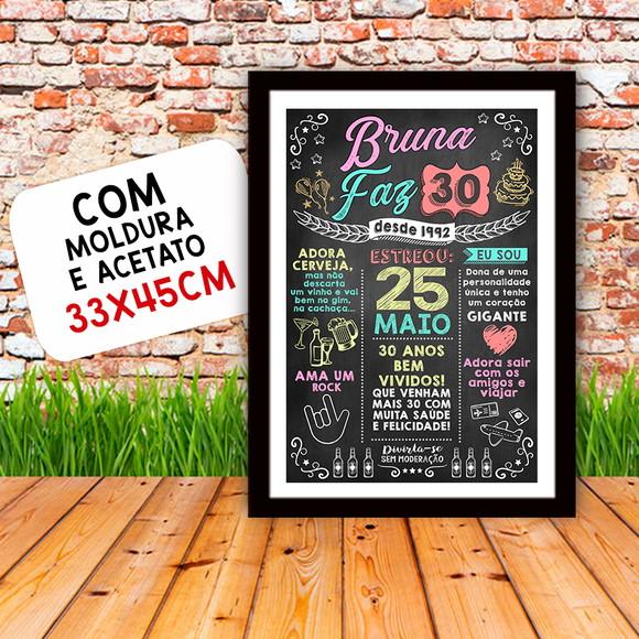 Chalkboard Quadro Poster c/ Moldura 30 Anos A3 30x42cm