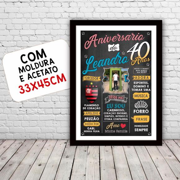 Chalkboard Quadro Poster c/ Moldura 40 Anos A3 30x42cm