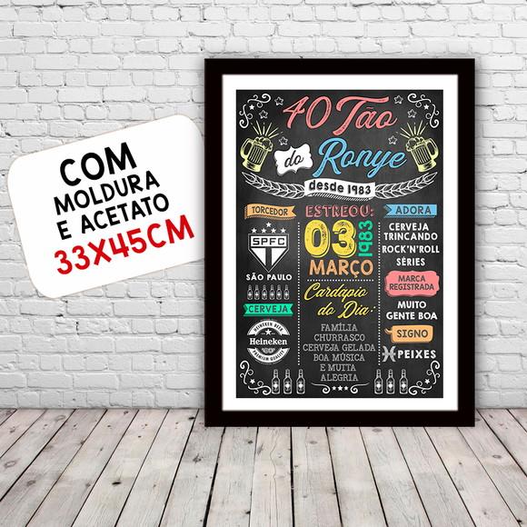 Chalkboard Quadro Poster c/ Moldura 40 Anos A3 30x42cm