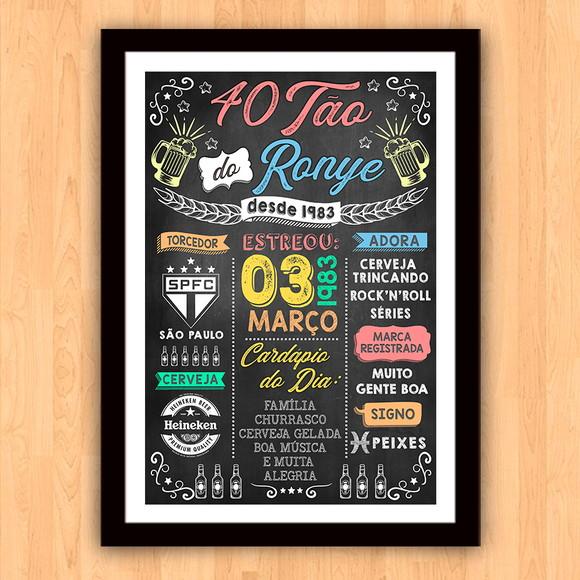 Chalkboard Quadro Poster c/ Moldura 40 Anos A3 30x42cm