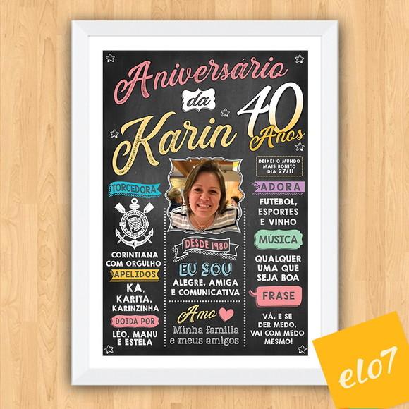 Chalkboard Quadro Poster C/ Moldura 40 Anos A3 30x42cm