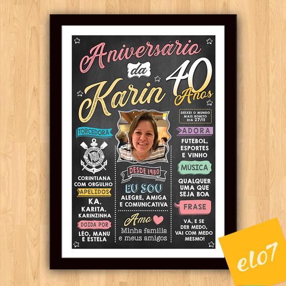 Chalkboard Quadro Poster C/ Moldura 40 Anos A3 30x42cm