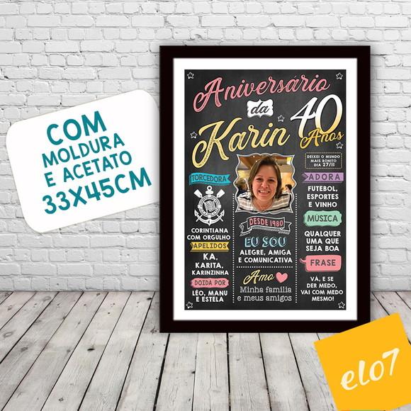 Chalkboard Quadro Poster C/ Moldura 40 Anos A3 30x42cm