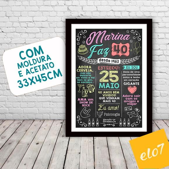 Chalkboard Quadro Poster C/ Moldura 40 Anos A3 30x42cm