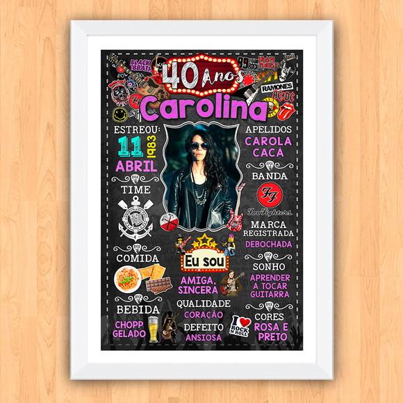 Chalkboard Quadro Poster c/ Moldura 40 Anos Rock And Roll