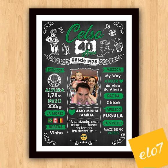 Chalkboard Quadro Poster C/ Moldura 40 Anos A3 30x42cm