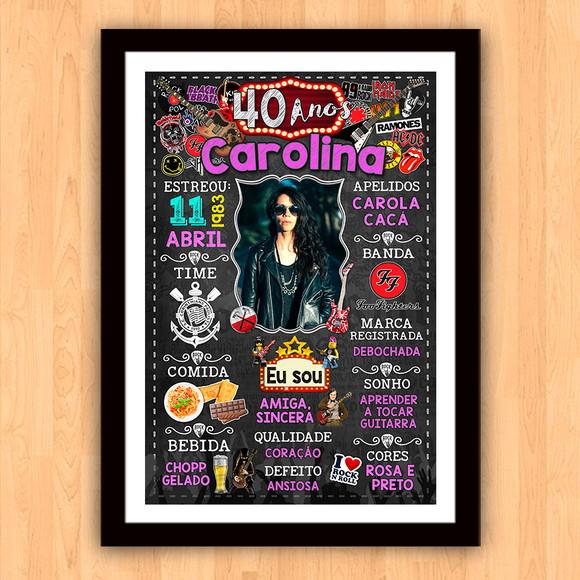 Chalkboard Quadro Poster c/ Moldura 40 Anos Rock And Roll