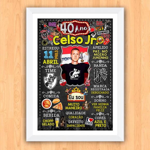 Chalkboard Quadro Poster c/ Moldura 40 Anos Rock And Roll