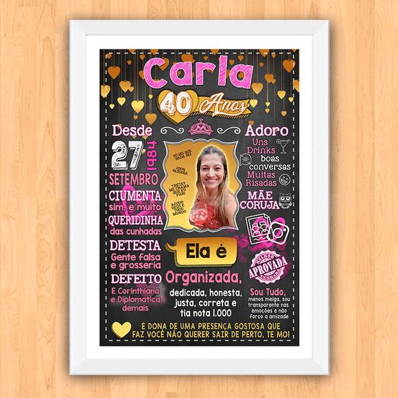 Chalkboard Quadro Poster c/ Moldura 40 Anos Rosa Dourado