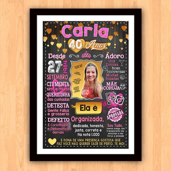 Chalkboard Quadro Poster c/ Moldura 40 Anos Rosa Dourado