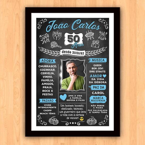 Chalkboard Quadro Poster c/ Moldura 50 Anos A3 30x42cm