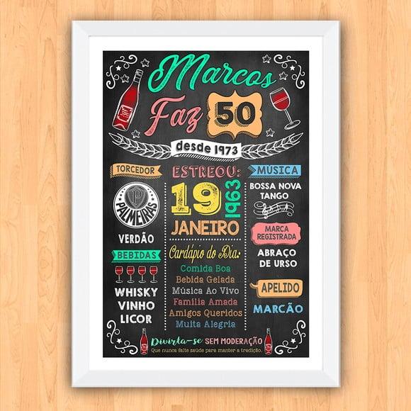 Chalkboard Quadro Poster c/ Moldura 50 Anos A3 30x42cm