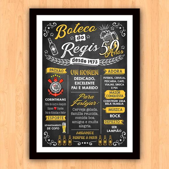 Chalkboard Quadro Poster c/ Moldura 50 Anos A3 30x42cm