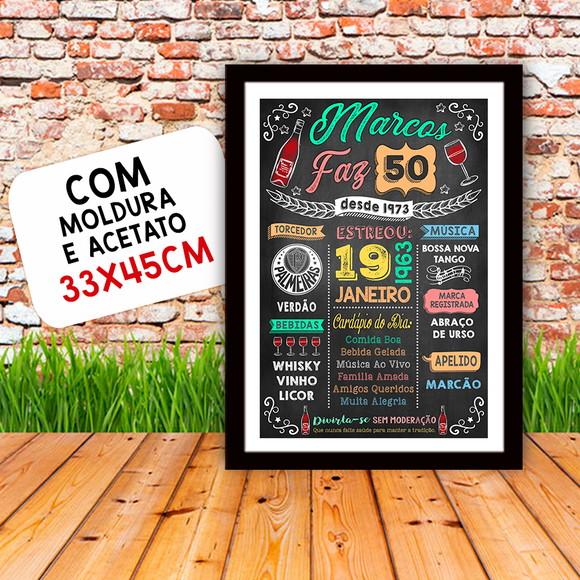 Chalkboard Quadro Poster c/ Moldura 50 Anos A3 30x42cm