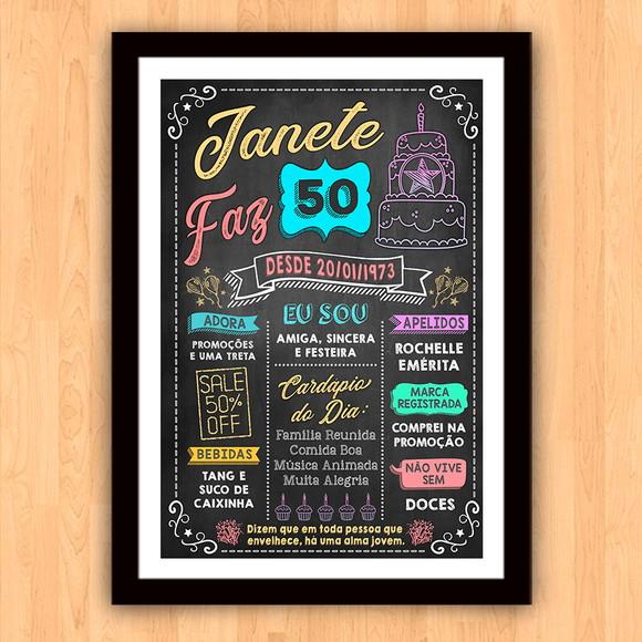 Chalkboard Quadro Poster c/ Moldura 50 Anos A3 30x42cm