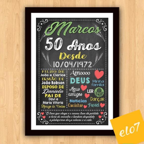 Chalkboard Quadro Poster C/ Moldura 50 Anos A3 30x42cm