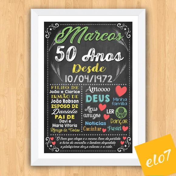 Chalkboard Quadro Poster C/ Moldura 50 Anos A3 30x42cm