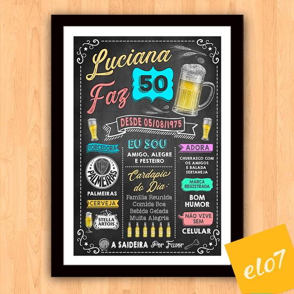 Chalkboard Quadro Poster C/ Moldura 50 Anos A3 30x42cm